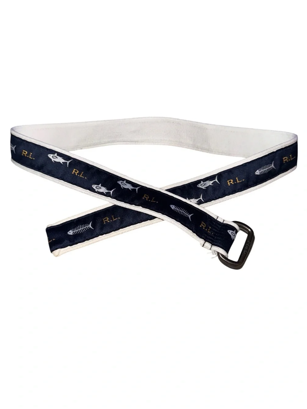 Polo Ralph Lauren Nautical Coastal Fish Motif Preppy Canvas Belt Youth Size 10